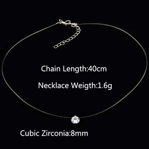 Female Transparent Fishing Line Necklace Silver Color Invisible Chain Women Rhinestone Choker Necklace Collier Femme