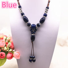 Carica l&#39;immagine nel visualizzatore di Gallery, Fashion Ethnic Jewelry Traditional Handmade Ornaments Weave Wax Rope Ceramics Necklace Ceramics Beads Pendant Long Necklace #07