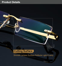 Carica l&#39;immagine nel visualizzatore di Gallery, Gmei Optical Fashionable Frameless Titanium Alloy Glasses Plain Lenses Diamond Cutting Rimless None Diopters Optical Eyeglasses