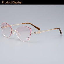 Load image into Gallery viewer, Gmei Optical Alloy Women Golden Rimless Glasses Frame Z2872 With Cat Style Diamond Trimming Cut Gradient Pink Tinted Plano Lens