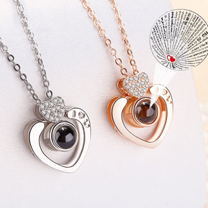 New Rose Gold 100 Languages I Love You Projection Pendant Necklace Romantic Love Memory Wedding Necklace