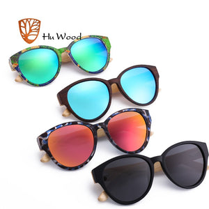 HU WOOD Brand Sunglasses Women Men Bamboo Frame Sun Glasses Round Printed Wrap Anti-Reflective Fishing Driving Eyewear GR8022
