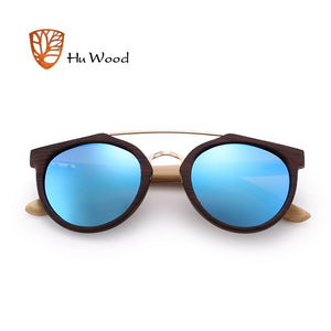 HU WOOD Brand Sunglasses Men Women Natural Bamboo Frame Sun Glasses Round Wrap Double Bridge Goggle Driving Travel GR8023