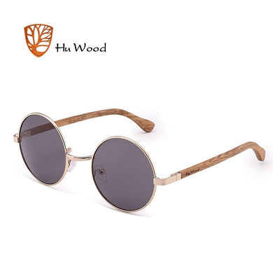 HU WOOD Trendy Steampunk Sunglasses Men Women Retro Sun Glasses Round Natural Wood Frame Log Eyewear UV400 Daily Fishing GR8024