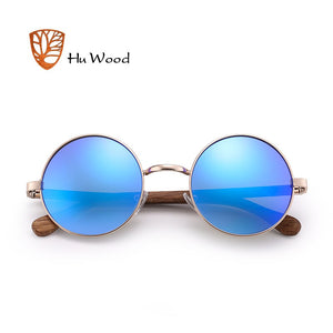 HU WOOD Trendy Steampunk Sunglasses Men Women Retro Sun Glasses Round Natural Wood Frame Log Eyewear UV400 Daily Fishing GR8024