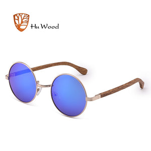 HU WOOD Trendy Steampunk Sunglasses Men Women Retro Sun Glasses Round Natural Wood Frame Log Eyewear UV400 Daily Fishing GR8024