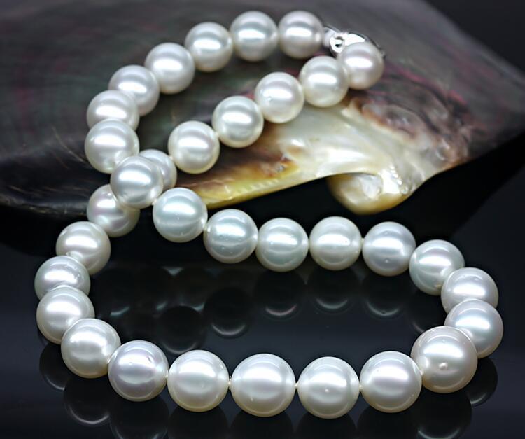 HUGE 1811-13mm NATURAL SOUTH SEA GENUINE WHITE ROUND PEARL NECKLACE 14K