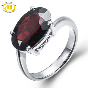 HUTANG 6.02ct Natural Black Garnet Solid 925 Sterling Silver Ring Oval Gemstone Fine Jewelry Women's Christmas Gift