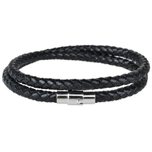 Carica l'immagine nel visualizzatore di Gallery, Handmade Woven Genuine Leather Bracelet Wrap Wrist Double Layers Bracelets Bangles with Magnet Clasp Male Jewelry