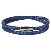 Carica l'immagine nel visualizzatore di Gallery, Handmade Woven Genuine Leather Bracelet Wrap Wrist Double Layers Bracelets Bangles with Magnet Clasp Male Jewelry