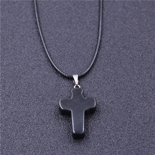 Cross Natural Stone Pendant Necklace for Women Necklaces&Pendants 2017 Fashion Jewelry Gifts colar