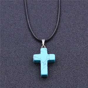 Cross Natural Stone Pendant Necklace for Women Necklaces&Pendants 2017 Fashion Jewelry Gifts colar