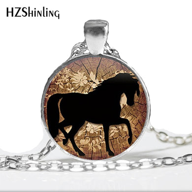 HZ--A116 Vintage dancing black Prancing Horse Handmade Pendant Necklace Country Western Jewelry girl Valentine's D gifts HZ1