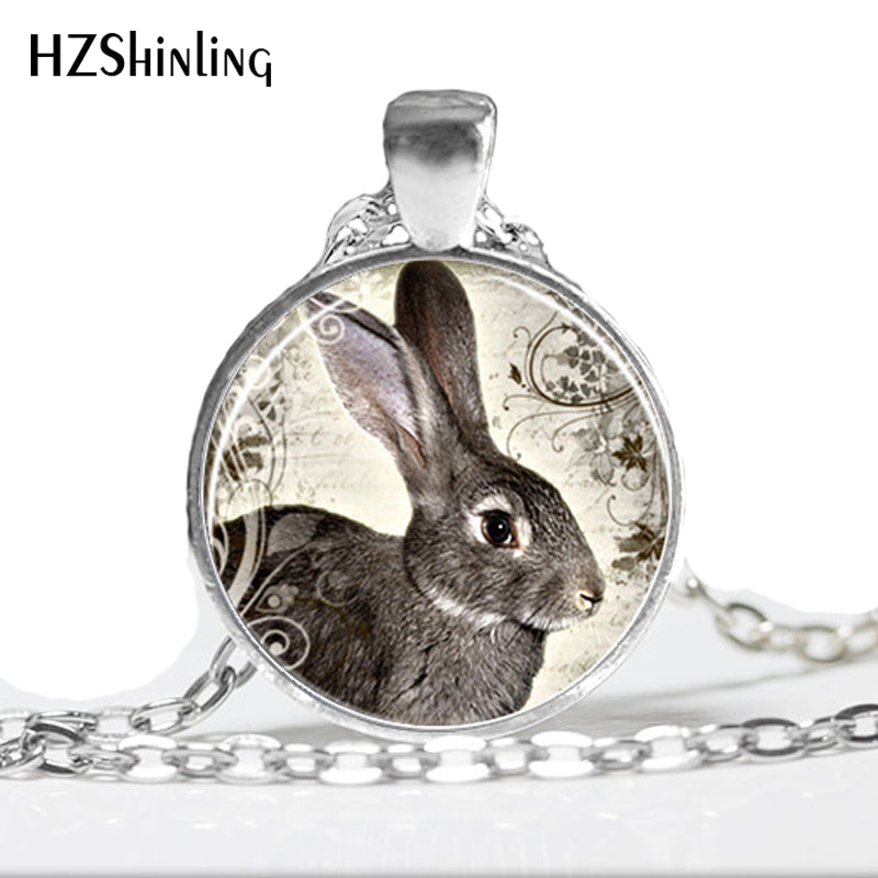 HZ--A347 New animal necklace Rabbit Pendant Bunny Rabbit Jewelry glass cabochon pendant for women necklaces men gifts HZ1