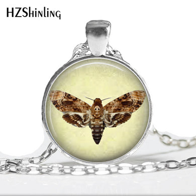 HZ--A350 Fashion Death's Moth Necklace Skull Bug pendant glass picture necklace Moth Creepy Natural Gothic Goth Jewelry HZ1