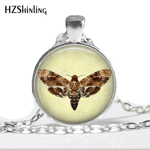 HZ--A350 Fashion Death's Moth Necklace Skull Bug pendant glass picture necklace Moth Creepy Natural Gothic Goth Jewelry HZ1