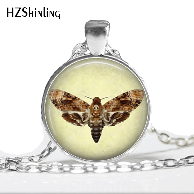 HZ--A350 Fashion Death's Moth Necklace Skull Bug pendant glass picture necklace Moth Creepy Natural Gothic Goth Jewelry HZ1