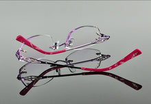 Load image into Gallery viewer, LOUISE STAR Titanium Fashion Anti-Blue Light Diamond Frameless Flat mirror Trend Carved Lens Elegant Female Prescription Glasses