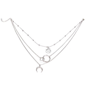 New Fashion Retro Moon World Map Circle Pendant Multilayer Gold Colodr Necklace Party Charm Jewelry Accessories For Women