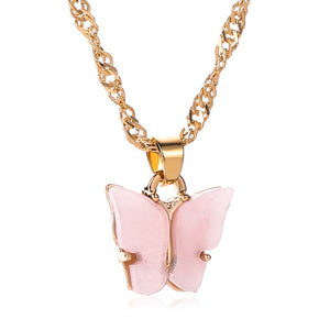 Sweet Acrylic Color Butterfly Necklace For Women Long Wild Clavicle Chain Pendant Refined Stylish Mujer Gift 2020 Trendy Gold