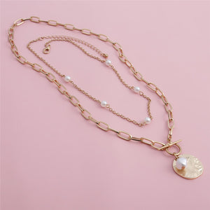Punk Multi Layered Pearl Choker Necklace Collar Statement Virgin Mary Coin Crystal Pendant Necklace Women Jewelry
