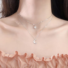 Load image into Gallery viewer, Fashion Silver Plated  Moon and Star Double Layer Chain Link Pendant Necklaces for Women Fine Jewelry