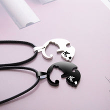 Load image into Gallery viewer, Couple heart necklace Cute Cartoon cat Pendant NecklaceSimple personality color black animal Necklace Jewelry Gift for girl boys