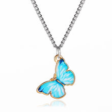 Carica l'immagine nel visualizzatore di Gallery, Korean Blue Gradient Butterfly Necklace for Women Girls Silver Color Rainbow Butterflies Pendant Choker Necklaces Jewelry Gift