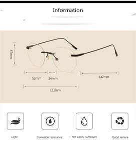 Women Rimless Alloy Glasses Frame, Women Ultralight Cat Eye Eyeglasses Frames, Prescription Presbyopia Myopia Optical Glass