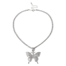 Carica l&#39;immagine nel visualizzatore di Gallery, Long Tennis Chain Butterfly Necklace for Women Fashion Crystal Big Hip Hop Animal Pendant Necklace Statement Wedding Jewelry