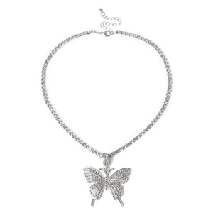 Long Tennis Chain Butterfly Necklace for Women Fashion Crystal Big Hip Hop Animal Pendant Necklace Statement Wedding Jewelry