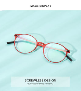 Pure Titanium Glasses Frame Women Retro Round Prescription Eyeglasses  New Men Antiskid Optical Screwless Eyewear