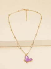 Carica l'immagine nel visualizzatore di Gallery, Korean Blue Gradient Butterfly Necklace for Women Girls Silver Color Rainbow Butterflies Pendant Choker Necklaces Jewelry Gift