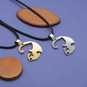 Couple heart necklace Cute Cartoon cat Pendant NecklaceSimple personality color black animal Necklace Jewelry Gift for girl boys