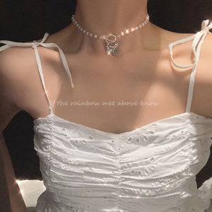 Fashion Beaded Pearl Necklace Women Cute Gold silver color Double Layer Chain Pendant Choker Korean Jewelry 2020 wholesale