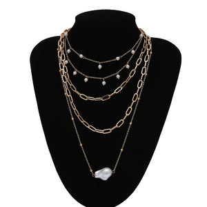 Bohemian Multi Layer Imitation Pearl Tassel Choker Necklace Collar Statement Pendant Necklace for Women Jewelry