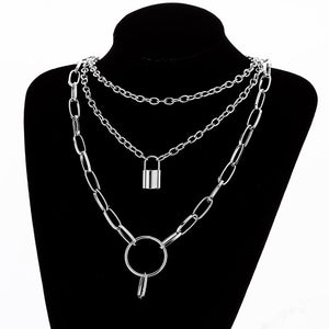 Multilayer Lock Chain Necklace Punk 2020 Padlock Key Pendant Necklace Women Girl Fashion Gothic Party Jewelry