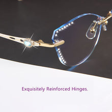 Load image into Gallery viewer, β Titanium Myopia Sunglasses Ladies Rimless Diamond Butterfly Frame Flat Lens Progressive With Prescription Diopter Astigmatism