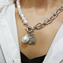 Load image into Gallery viewer, Vintage Baroque Irregular Pearl Lock Chains Necklace 2020 Geometric Aangel Pendant Love Necklaces for Women Punk Jewelry