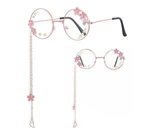 Simpatico ciondolo con ala Sakura, occhiali da vista trasparenti, montatura per donne, ragazze rotonde, occhiali retrò gotici fatti a mano, in vetro Bowknot, Oculos Gafas
