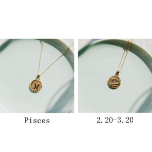 Gold Color 12 Constellation Coins Necklaces & Pendants Women Virgo Taurus Leo Short Chain Necklace Girls Gemini Celestial