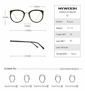 Transparent Eyeglasses Frames Women Retro Cat Eye Glasses Myopia Frame Vintage Fake Eyeglass Metal Optical Spectacles
