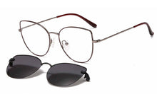 Load image into Gallery viewer, metal clip on sunglasses 33077 cateye shape optical glasses frame with clip on removable polarized sunglasses lenses for women