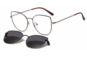 metal clip on sunglasses 33077 cateye shape optical glasses frame with clip on removable polarized sunglasses lenses for women