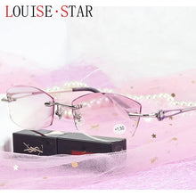 Load image into Gallery viewer, β Titanium Myopia Sunglasses Ladies Rimless Diamond Butterfly Frame Flat Lens Progressive With Prescription Diopter Astigmatism