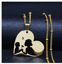 Mom Son Daughter Stainless Steel Zircon Copper Chain Necklace for Women Golod Color Statement Necklaces Jewelry bijoux N96S01