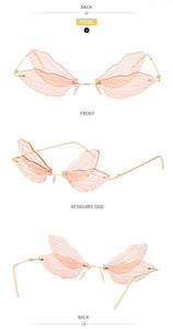 Dragonfly Sunglasses Women 2022 Fashion Brand Retro Steam punk Frameless Sun Glasses For Woman Girls Shades Oculos