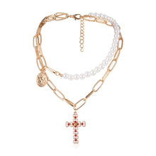 Carica l&#39;immagine nel visualizzatore di Gallery, Punk Multi Layered Pearl Choker Necklace Collar Statement Virgin Mary Coin Crystal Pendant Necklace Women Jewelry