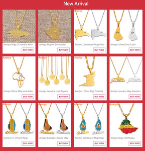 Anniyo Gold Color Africa Map With Flag Pendant Chain Necklaces African Maps Jewelry for Women Men #035321P