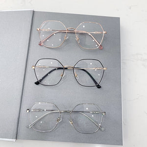 Clear Glasses Frames Women Retro Metal Polygon Eyeglasses Womens Gradient Pink Optical Frame Spectacles Hollow Design